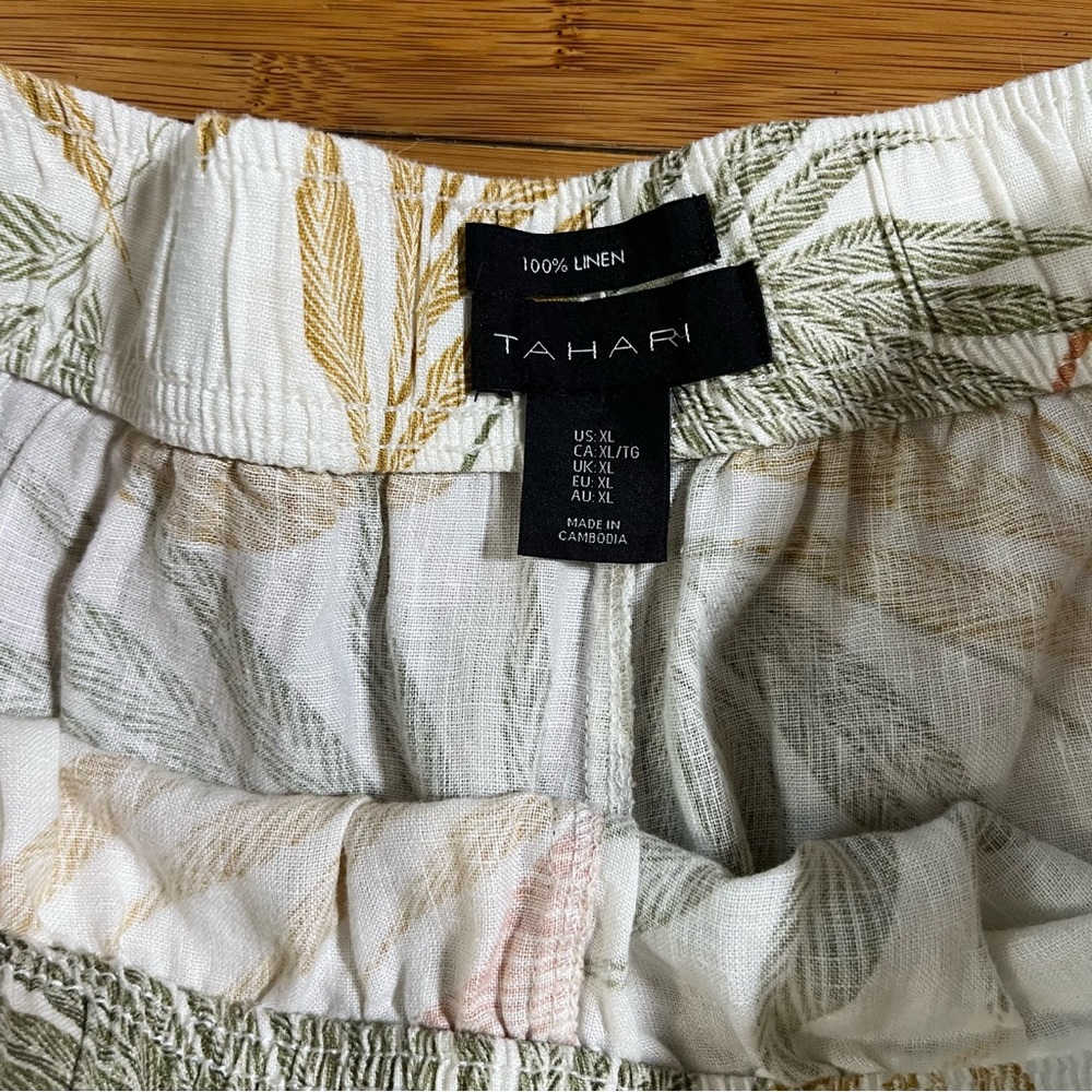 Tahari 100% Linen Tropical Leaf Print Pastel Wide Leg Crop Casual Pants - Picture 6 of 10